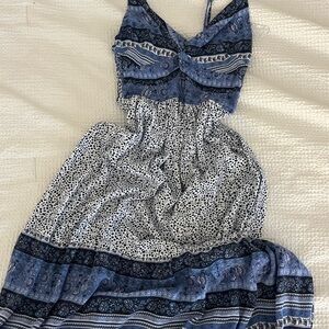 Blue and White Patterned Maxi Dress